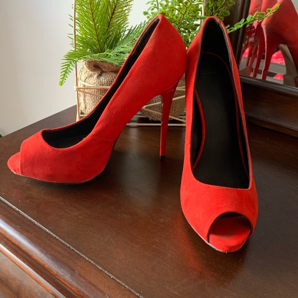 ASOS red suede pumps size 9